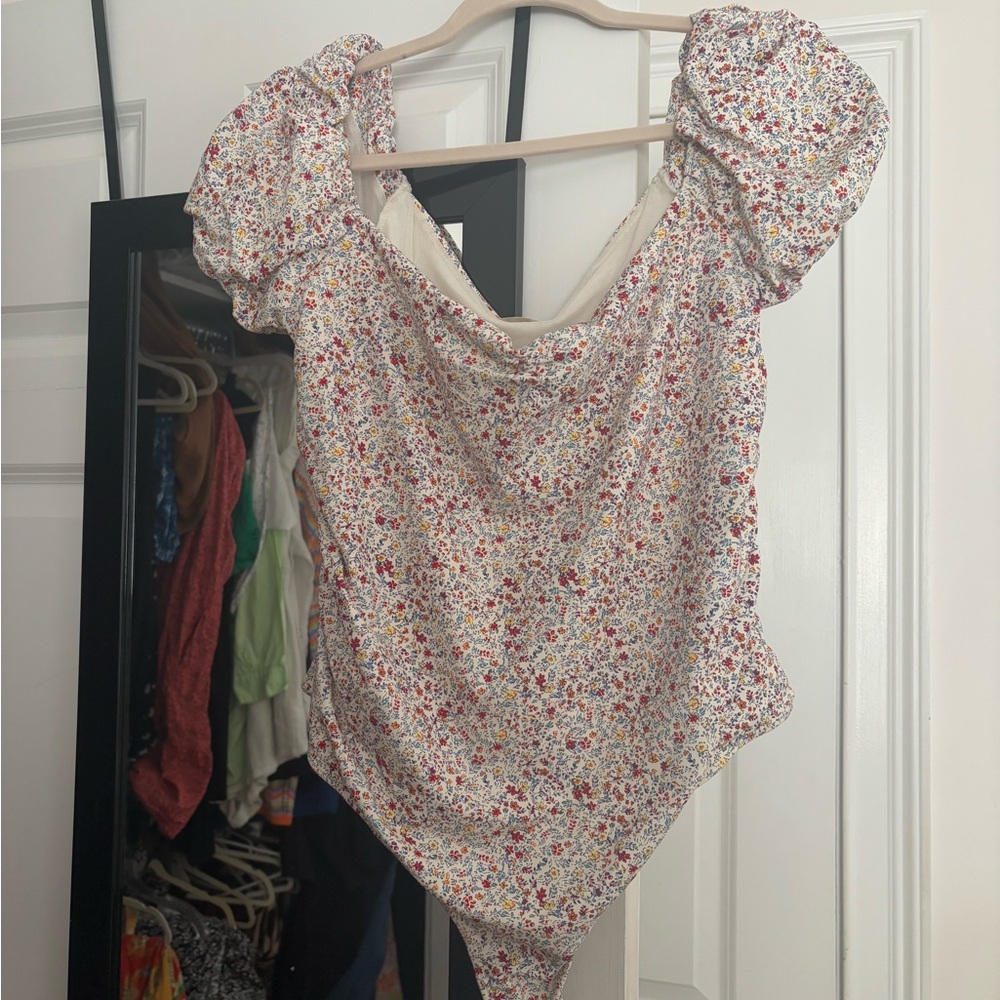 Free People Floral Puff Sleeve Bodysuit - Multicolor